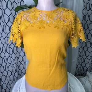 Yellow Lace Floral Women's Top
